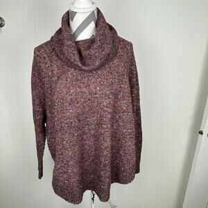 Burgundy Multi colored Pullover Cowl Neck Poncho Sweater SIZE M